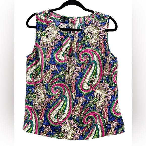 Talbots Tops - Talbots 100% Silk Paisley Floral Sleeveless Blue Pink Green Luxury Top, 12P